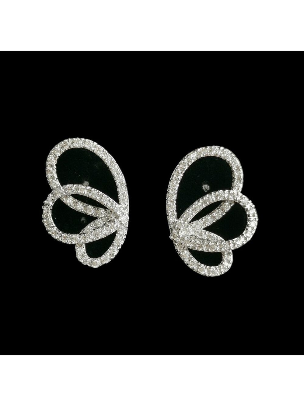 CZ Swirl Stud Earrings 14K White Gold Overlay